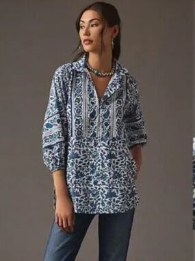 Sue Sartor "Bangalore" Tunic in Blue & White (NWOT)